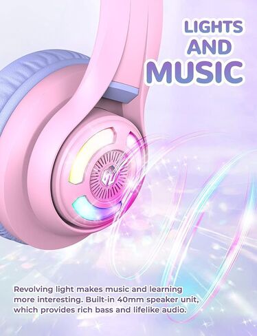 iClever Cat Ear Kids Bluetooth Headphones, LED Lights Up, 74/85/94dB Volume Limited, 50H Playtime,Bluetooth 5.2, USB C, Kids Headphones Wireless for Travel iPad Tablet, Meow Macaron (Pink) in Saudi Arabia