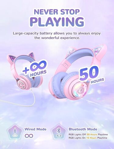 iClever Cat Ear Kids Bluetooth Headphones, LED Lights Up, 74/85/94dB Volume Limited, 50H Playtime,Bluetooth 5.2, USB C, Kids Headphones Wireless for Travel iPad Tablet, Meow Macaron (Pink) in Saudi Arabia