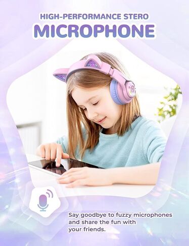 iClever Cat Ear Kids Bluetooth Headphones, LED Lights Up, 74/85/94dB Volume Limited, 50H Playtime,Bluetooth 5.2, USB C, Kids Headphones Wireless for Travel iPad Tablet, Meow Macaron (Pink) in Saudi Arabia