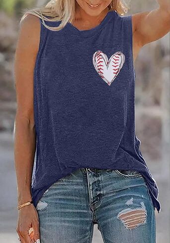 MOUSYA Baseball Tank Top Women Heart Print Baseball Tanks Racerback Casual Sleeveless Baseball Match Gifts Shirt in Saudi Arabia
