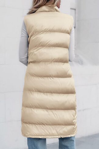 PRETTYGARDEN Women's Fall Long Puffer Vest Collared Sleeveless Button Down Warm Jackets Coat Casual Trendy Winter Outerwear in Saudi Arabia