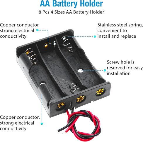 QTEATAK 8 Pack AA Battery Holder Bundle with Wire 1 AA Battery Holder 1.5V, 2 Pcs, 2 AA Battery Holder 3V, 2 Pcs, 3 AA Battery Holder 4.5V, 2 Pcs, 4 AA Battery Holder 6V, 2 Pcs in Kuwait