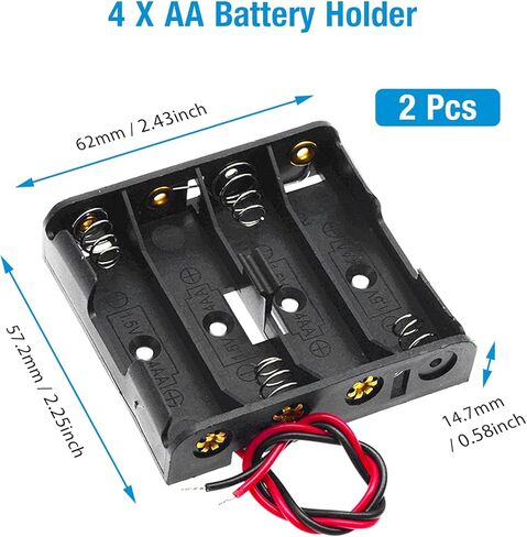 QTEATAK 8 Pack AA Battery Holder Bundle with Wire 1 AA Battery Holder 1.5V, 2 Pcs, 2 AA Battery Holder 3V, 2 Pcs, 3 AA Battery Holder 4.5V, 2 Pcs, 4 AA Battery Holder 6V, 2 Pcs in Kuwait