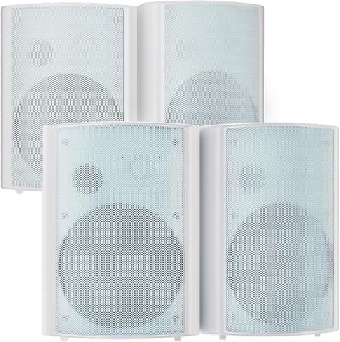 STUDIOFINIX 800W 6.5 Inch Bluetooth Outdoor Speakers Waterproof Wired with Multifunctional Amplifier Wall Mount Weatherproof Loudspeaker System for Patio Garden Poolside Home(4 Speakers,White) in Kuwait