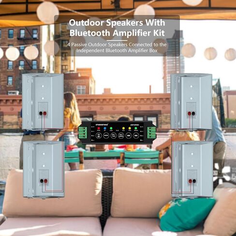 STUDIOFINIX 800W 6.5 Inch Bluetooth Outdoor Speakers Waterproof Wired with Multifunctional Amplifier Wall Mount Weatherproof Loudspeaker System for Patio Garden Poolside Home(4 Speakers,White) in Kuwait