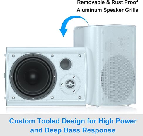 STUDIOFINIX 800W 6.5 Inch Bluetooth Outdoor Speakers Waterproof Wired with Multifunctional Amplifier Wall Mount Weatherproof Loudspeaker System for Patio Garden Poolside Home(4 Speakers,White) in Kuwait