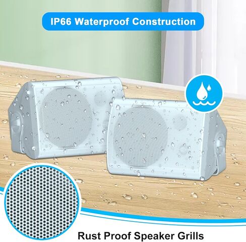STUDIOFINIX 800W 6.5 Inch Bluetooth Outdoor Speakers Waterproof Wired with Multifunctional Amplifier Wall Mount Weatherproof Loudspeaker System for Patio Garden Poolside Home(4 Speakers,White) in Kuwait