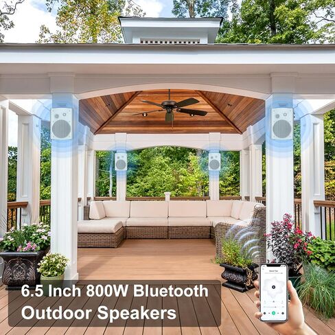 STUDIOFINIX 800W 6.5 Inch Bluetooth Outdoor Speakers Waterproof Wired with Multifunctional Amplifier Wall Mount Weatherproof Loudspeaker System for Patio Garden Poolside Home(4 Speakers,White) in Kuwait