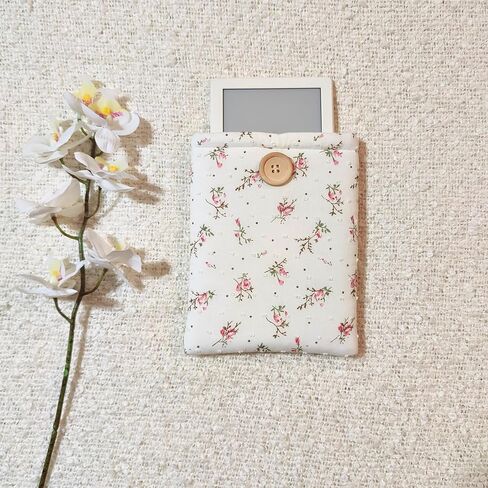 Floral Kindle Sleeve - Compatible with Paperwhite/Basic (6''), Paperwhite (6.8''), Signature (6.8'') - Padded Cotton E-Reader Cover (White - Rosebud) in Saudi Arabia