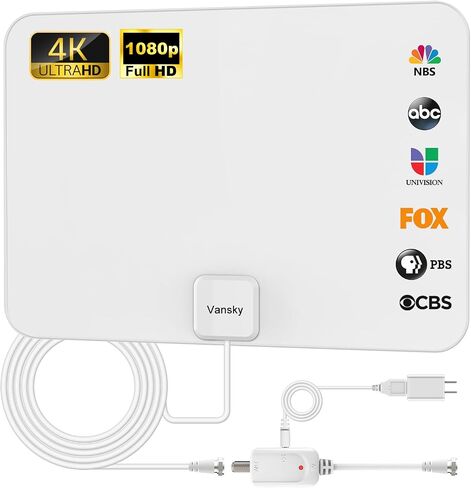 TV Antenna Indoor, Digital Amplified Indoor HDTV Antenna, 1080p VHF UHF Television Local Channels Detachable Signal Amplifier and 16.5ft Long Coax Cable in Kuwait