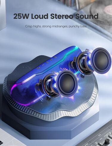 Portable Bluetooth Speaker, IPX7 Waterproof Wireless Speaker with Colorful Flashing Lights, 25W Super Bass 24H Playtime, 100ft Range, TWS Pairing for Outdoor, Home, Party, Beach, Travel in Saudi Arabia
