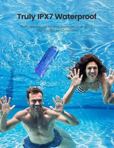 Portable Bluetooth Speaker, IPX7 Waterproof Wireless Speaker with Colorful Flashing Lights, 25W Super Bass 24H Playtime, 100ft Range, TWS Pairing for Outdoor, Home, Party, Beach, Travel in Saudi Arabia