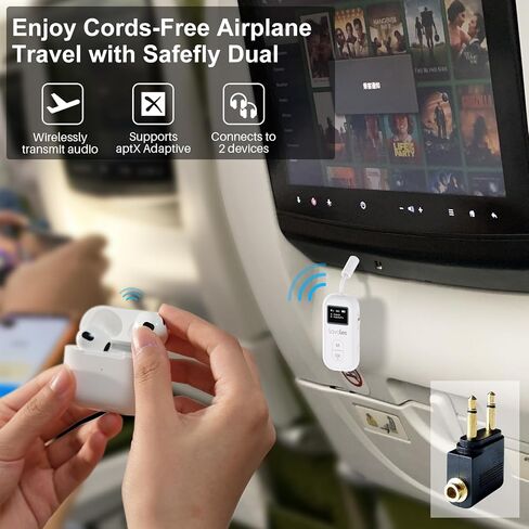 جهاز إرسال واستقبال بلوتوث SafeFly Pro 5.3 محول صوت بلوتوث مع شاشة لما يصل إلى 2 سماعات بلوتوث؛ يُستخدم مع أي مقبس 3.5 مم على الطائرات وأجهزة التلفاز وأجهزة iPad/الأجهزة اللوحية ومكبرات الصوت والسيارات in Saudi Arabia