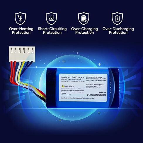 بطارية بديلة 12000 مللي أمبير في الساعة لـ JBL Charge 4، Charge 4BLK، Charge 4J، CHARGE4BLUAM، تناسب الجزء رقم 1INR19/66-3،ID998، SUN-INTE-118، IY1068، بطارية عالية السعة مع أداة إصلاح (ليست للشحن 4Q) in Kuwait