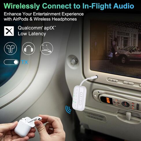 Bluetooth Transmitter Receiver, 2-in-1 V5.3 Wireless Adapter for Airplane, TV, PC, Gym, Switch. Supports up to 2 AirPods/Headphones. Audio Receiver for Car/Home Stereo,with AptX Low Latency & HD in Kuwait