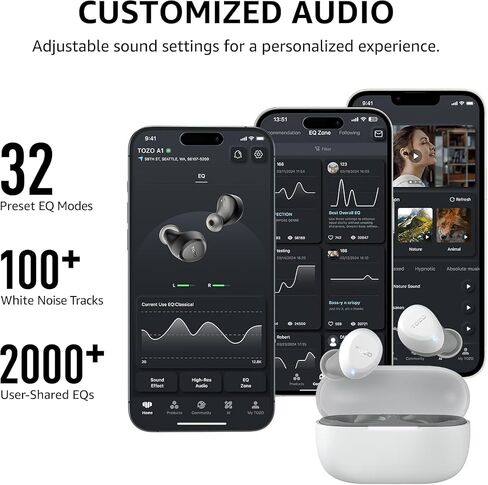 TOZO A1 Wireless Earbuds Bluetooth 5.3 Light-Weight in Ear IPX5 Waterproof Headphones 2 Mic for AI Calls, Immersive Premium Sound Bass Headset with Charging Case, 32 Presets EQ Customization via App in Kuwait