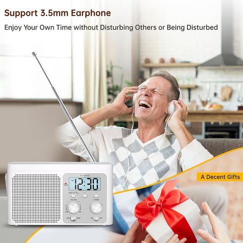 DreamSky AM FM Radio Portable - Shortwave Radio Battery Powered or Plug in Wall for Home Outdoor, Strong Reception, Large Dial Easy to Use, Digital Time Display, Transistor Antenna, Seniors Small Gfit in Kuwait