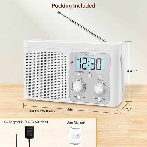 DreamSky AM FM Radio Portable - Shortwave Radio Battery Powered or Plug in Wall for Home Outdoor, Strong Reception, Large Dial Easy to Use, Digital Time Display, Transistor Antenna, Seniors Small Gfit in Kuwait