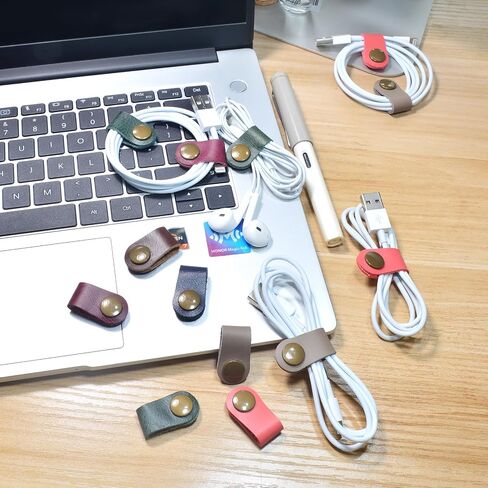 CAILLU Cord Organizer,Cord Keeper,Cable Organizer USB Holder,Cable Management,Cable Straps,Earbud case,wrap Headphone,Headset Winder,Phone Earphone Clips Ties,stocking stuffers for men Gifts Leather in Kuwait