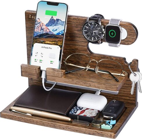 Gifts for Men, Gifts for Dad Husband Christmas Xmas from Daughter Son Kids Wife, Wood Phone Docking Station Nightstand Organizer, Birthday Gifts Ideas Boyfriend Anniversary Graduation for Him in Saudi Arabia