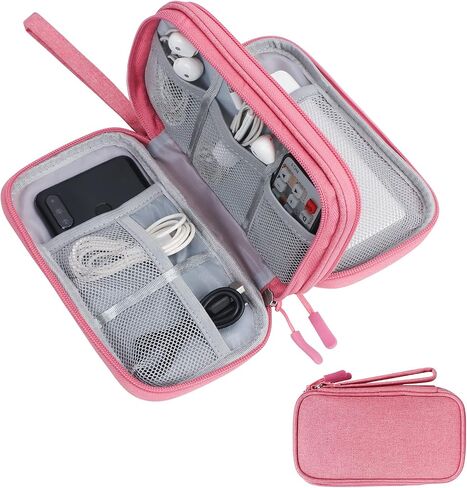 Skycase Electronic Organizer Travel Case - Waterproof Travel Cord Organizer Pouches for Organization, Cable Organizer, All-in-One Double Layers Storage Bag for Accessories, Charger, Cable, Pink in Saudi Arabia