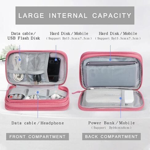 Skycase Electronic Organizer Travel Case - Waterproof Travel Cord Organizer Pouches for Organization, Cable Organizer, All-in-One Double Layers Storage Bag for Accessories, Charger, Cable, Pink in Saudi Arabia