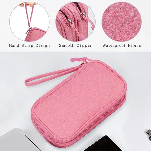 Skycase Electronic Organizer Travel Case - Waterproof Travel Cord Organizer Pouches for Organization, Cable Organizer, All-in-One Double Layers Storage Bag for Accessories, Charger, Cable, Pink in Saudi Arabia