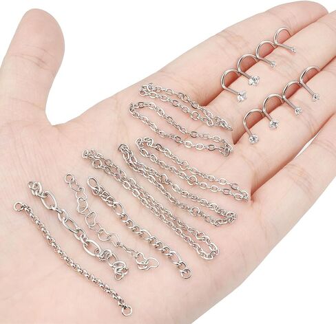 20/18G Nose Rings Chain Across Nose Piercings for Women Men Surgical Steel Double Chains Corkscrew l Shaped Bar in Kuwait