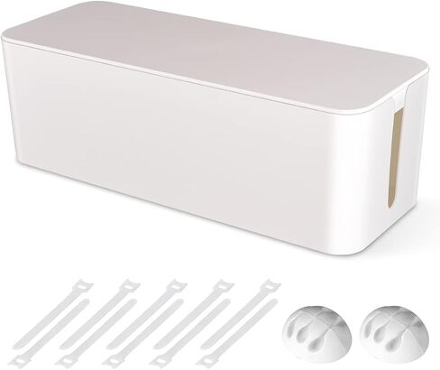 صندوق إدارة الكابلات، صندوق منظم سلك كبير لإخفاء شريط الطاقة وتحت المكتب، صندوق إخفاء منظم كابلات أسلاك الكمبيوتر مع مشابك كابلات وربطات كابل قابلة لإعادة الاستخدام للمنزل/المكتب (أسود) in Kuwait