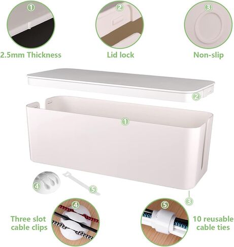 صندوق إدارة الكابلات، صندوق منظم سلك كبير لإخفاء شريط الطاقة وتحت المكتب، صندوق إخفاء منظم كابلات أسلاك الكمبيوتر مع مشابك كابلات وربطات كابل قابلة لإعادة الاستخدام للمنزل/المكتب (أسود) in Kuwait