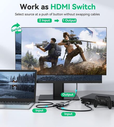 HDMI Switch 4k@60hz Splitter, GANA Aluminum Bidirectional HDMI Switcher 2 in 1 Out, Manual HDMI Hub Supports HD Compatible with Xbox PS5/4/3 Blu-Ray Player Fire Stick Roku in Saudi Arabia