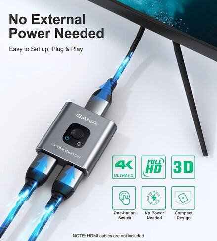 HDMI Switch 4k@60hz Splitter, GANA Aluminum Bidirectional HDMI Switcher 2 in 1 Out, Manual HDMI Hub Supports HD Compatible with Xbox PS5/4/3 Blu-Ray Player Fire Stick Roku in Saudi Arabia