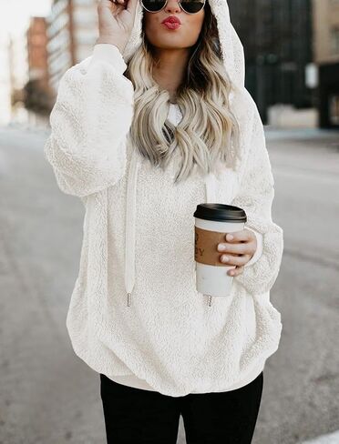 TBONTB Hoodies for Women Fuzzy Oversized Sweatshirt Zip Up Fleece Pullover Fluffy Sherpa with Pockets in Kuwait