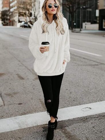 TBONTB Hoodies for Women Fuzzy Oversized Sweatshirt Zip Up Fleece Pullover Fluffy Sherpa with Pockets in Kuwait