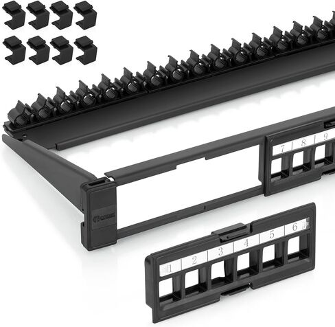 Everest 48 Port Keystone Patch Panel (4-Pack) - Removable 6-Port Panels - Use with Slim Profile Keystones ONLY (Wider Jacks May not fit Side by Side) - 16 Blank Keystone Jack Inserts Included in Kuwait
