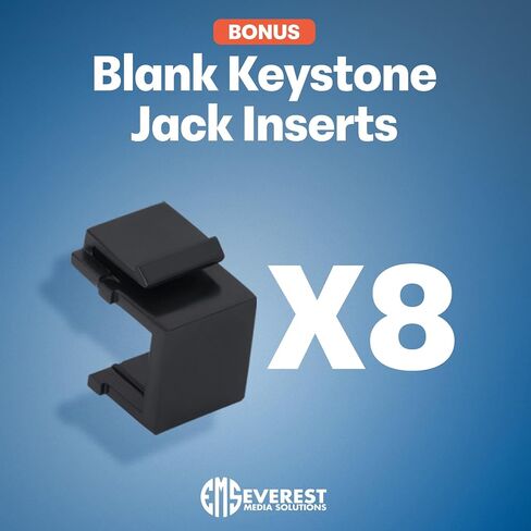 Everest 48 Port Keystone Patch Panel (4-Pack) - Removable 6-Port Panels - Use with Slim Profile Keystones ONLY (Wider Jacks May not fit Side by Side) - 16 Blank Keystone Jack Inserts Included in Kuwait