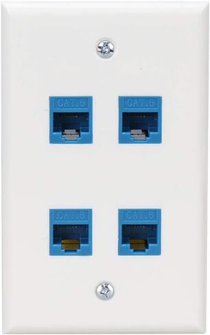 Ethernet Wall Plate 4 Port, Cat 6 Ethernet Wall Outlet Female-Female, Compatible with Cat7/6/6e/5/5e RJ45 Jack Keystone Inline Coupler Wallplate Devices - Ethernet Plug In Wall Outlet - Blue in Kuwait