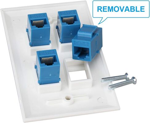 Ethernet Wall Plate 4 Port, Cat 6 Ethernet Wall Outlet Female-Female, Compatible with Cat7/6/6e/5/5e RJ45 Jack Keystone Inline Coupler Wallplate Devices - Ethernet Plug In Wall Outlet - Blue in Kuwait