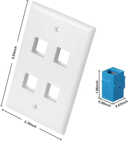 Ethernet Wall Plate 4 Port, Cat 6 Ethernet Wall Outlet Female-Female, Compatible with Cat7/6/6e/5/5e RJ45 Jack Keystone Inline Coupler Wallplate Devices - Ethernet Plug In Wall Outlet - Blue in Kuwait