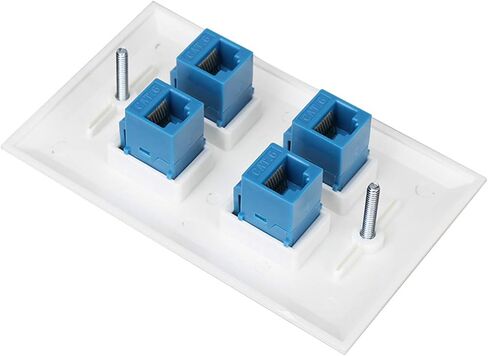 Ethernet Wall Plate 4 Port, Cat 6 Ethernet Wall Outlet Female-Female, Compatible with Cat7/6/6e/5/5e RJ45 Jack Keystone Inline Coupler Wallplate Devices - Ethernet Plug In Wall Outlet - Blue in Kuwait
