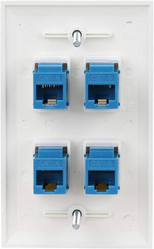 Ethernet Wall Plate 4 Port, Cat 6 Ethernet Wall Outlet Female-Female, Compatible with Cat7/6/6e/5/5e RJ45 Jack Keystone Inline Coupler Wallplate Devices - Ethernet Plug In Wall Outlet - Blue in Kuwait