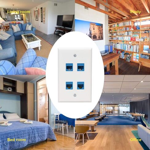 Ethernet Wall Plate 4 Port, Cat 6 Ethernet Wall Outlet Female-Female, Compatible with Cat7/6/6e/5/5e RJ45 Jack Keystone Inline Coupler Wallplate Devices - Ethernet Plug In Wall Outlet - Blue in Kuwait