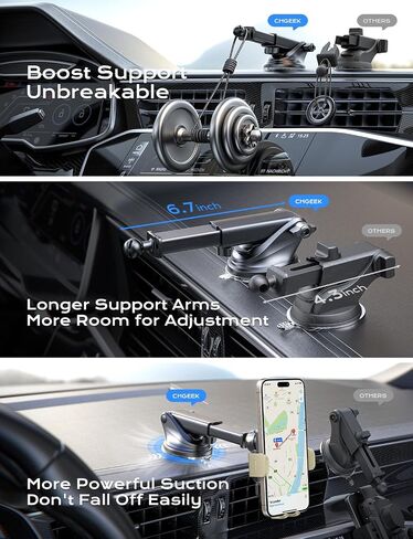 CHGeek Wireless Car Charger, 15W Fast Charging Auto Clamping Car Charger Phone Mount Phone Holder fit for iPhone 16 15 14 13 12 Pro Max 11 XR XS, Samsung Galaxy S24 Ultra S23 S22 S21, S20, S10+, Black in Saudi Arabia