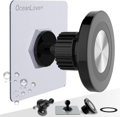 OCEANLOVE لحامل الهاتف المغناطيسي للتثبيت على الحائط MagSafe، ذاتي اللصق، كرة قابلة للتدوير، مقاومة للماء، متوافقة مع iPhone 16/15/14/13/12 وجميع الهواتف، مرآة دش للسيارة وصالة الألعاب الرياضية والمطبخ (أسود) in Kuwait