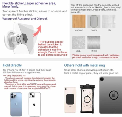 OCEANLOVE for MagSafe Wall Mount Magnetic Phone Holder, Self-Adhesive, Rotatable Ball, Waterproof, Compatible with iPhone 16/15/14/13/12 and All Phones, Shower Mirror Car Gym Bathroom Kitchen (Black) in Kuwait