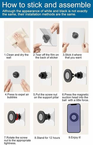 OCEANLOVE for MagSafe Wall Mount Magnetic Phone Holder, Self-Adhesive, Rotatable Ball, Waterproof, Compatible with iPhone 16/15/14/13/12 and All Phones, Shower Mirror Car Gym Bathroom Kitchen (Black) in Kuwait