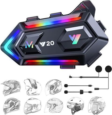 مكبرات صوت خوذة دراجة نارية من FEYA مع 16 نوعًا من أضواء RGB المبهرة وعمر بطارية عالية وسماعات رأس للدراجات النارية لتقليل الضوضاء المزدوجة/الإجابة التلقائية/التحكم في الموسيقى للمكالمات/الاستيقاظ Siri/IPX6 in Saudi Arabia