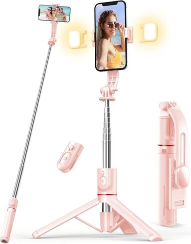 Selfie Stick Tripod with Light, 45'' Selfie Stick with Wireless Remote, Portable Phone Tripod Compatible with iPhone 15 Pro Max/15/14 Pro/14/13, Samsung S22/ S23 Ultra/Android Smartphone in Kuwait