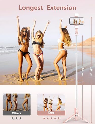 Selfie Stick Tripod with Light, 45'' Selfie Stick with Wireless Remote, Portable Phone Tripod Compatible with iPhone 15 Pro Max/15/14 Pro/14/13, Samsung S22/ S23 Ultra/Android Smartphone in Kuwait