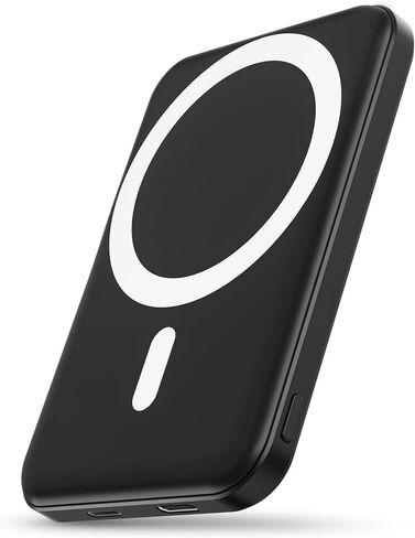 podoru for Magsafe Battery Pack, 5000mAh Magnetic Power Bank with Type-C Cable 20W PD Fast Charging Lighting Input Wireless Portable Charger for iPhone 16/15/14/13/12/ All Series-Black in Saudi Arabia